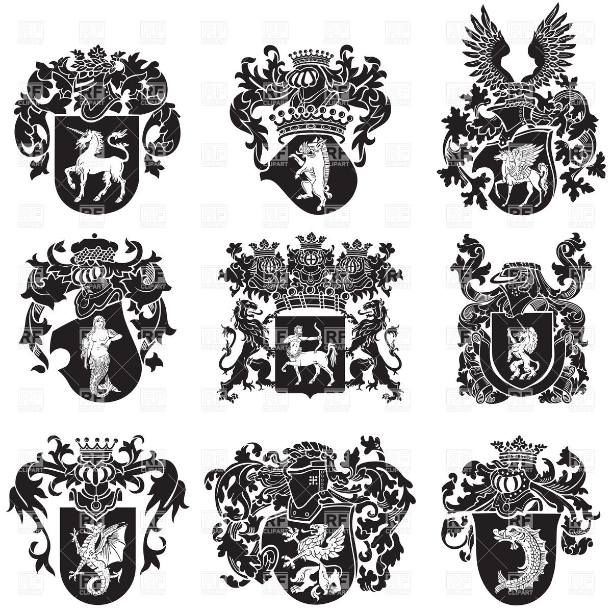 1200x1200 Black Medieval Heraldic Emblems Vector Image Of Signs, Symbols