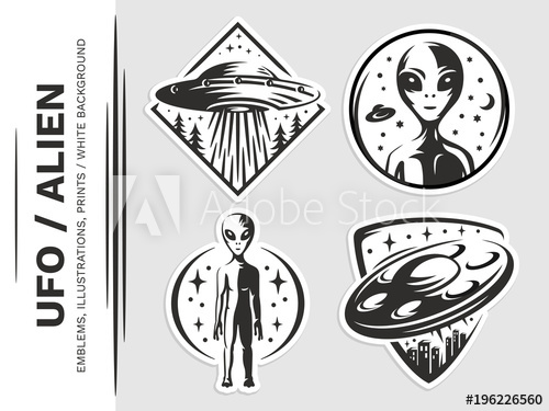 500x375 Ufo Aliens Emblem, Vector Illustration, Print, Sticker, Patches