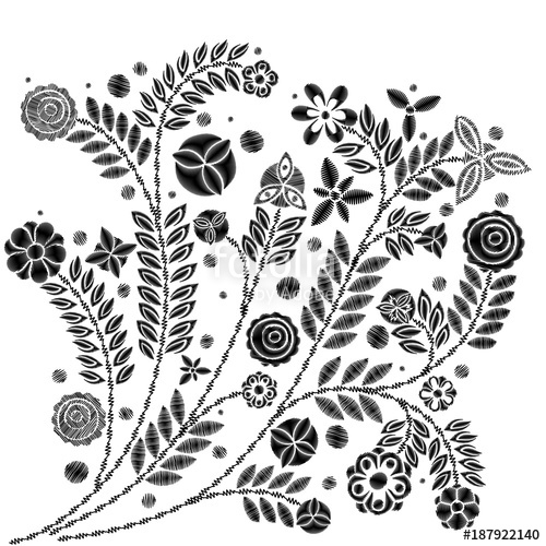500x500 Embroidery Simplified Floral Pattern Contemporary Flowers