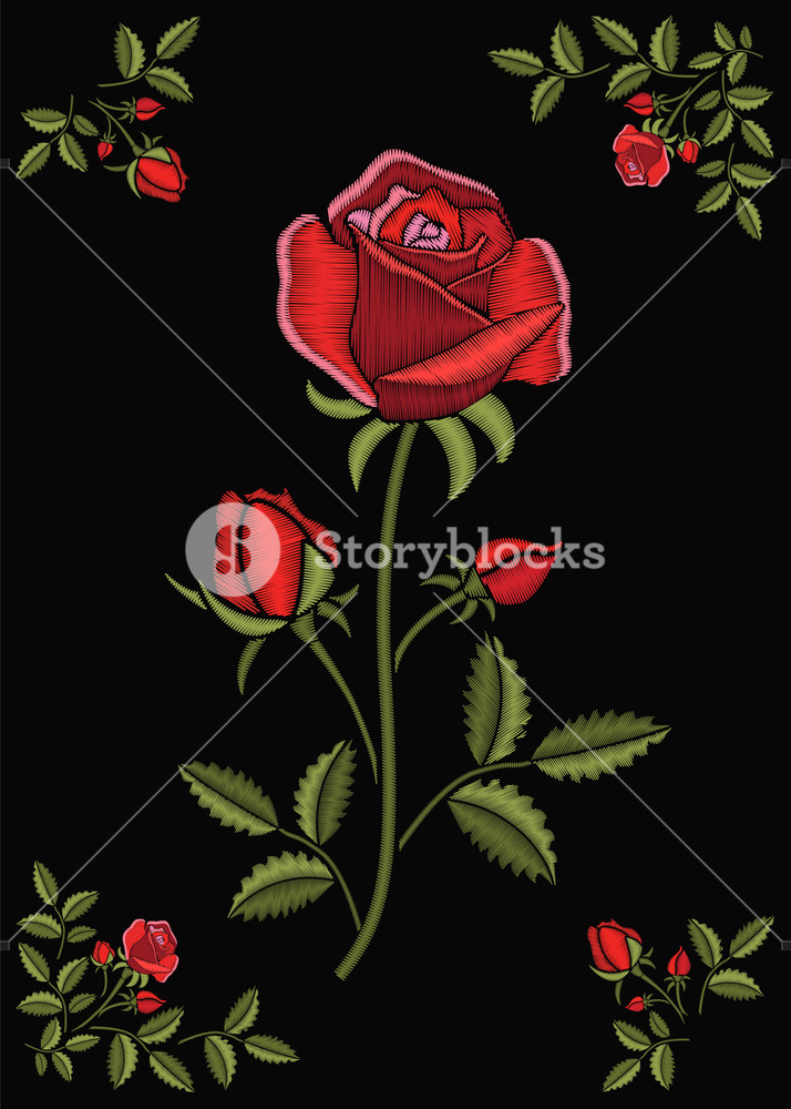714x1000 Floral Stitched Ornament With Stitch Rose Embroidery Flower