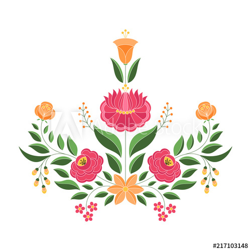 500x500 Hungarian Folk Pattern Vector Kalocsa Floral Ethnic Ornament