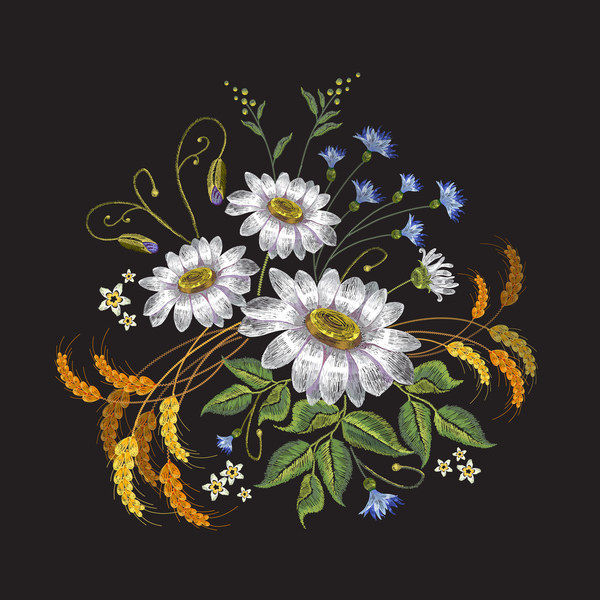 600x600 Creative Embroidery Flowers Vector Material