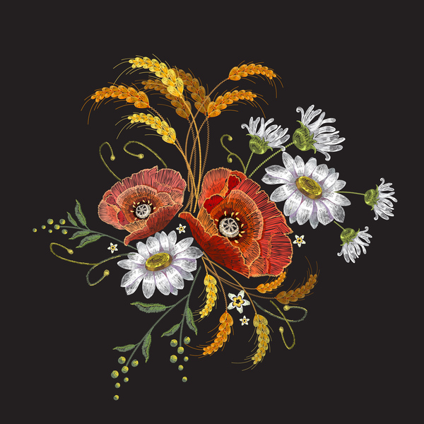 600x600 Creative Embroidery Flowers Vector Material Free Download