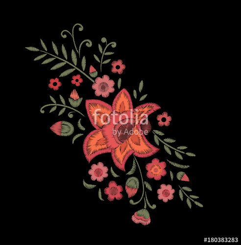 492x500 Embroidered Flowers Vector Floral Print Stock Image And Royalty