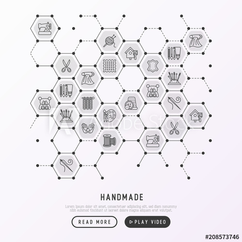 500x500 Handmade Concept In Honeycombs With Thin Line Icons Sewing