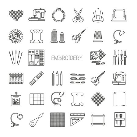 450x450 Needlework Line Icons Set Cross Stitch Supplies And Accessories