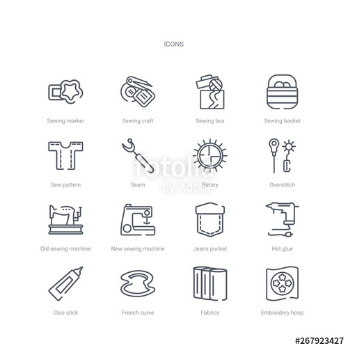500x500 Set Of Sew Concept Vector Line Icons Such As Embroidery Hoop