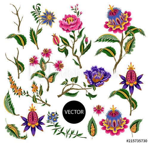 500x484 Indian Ethnic Ornament Elements Folk Flowers And Leaves For Print