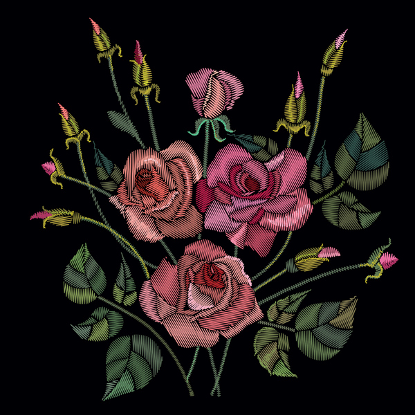 600x600 Roses Embroidery Vector Material Free Download