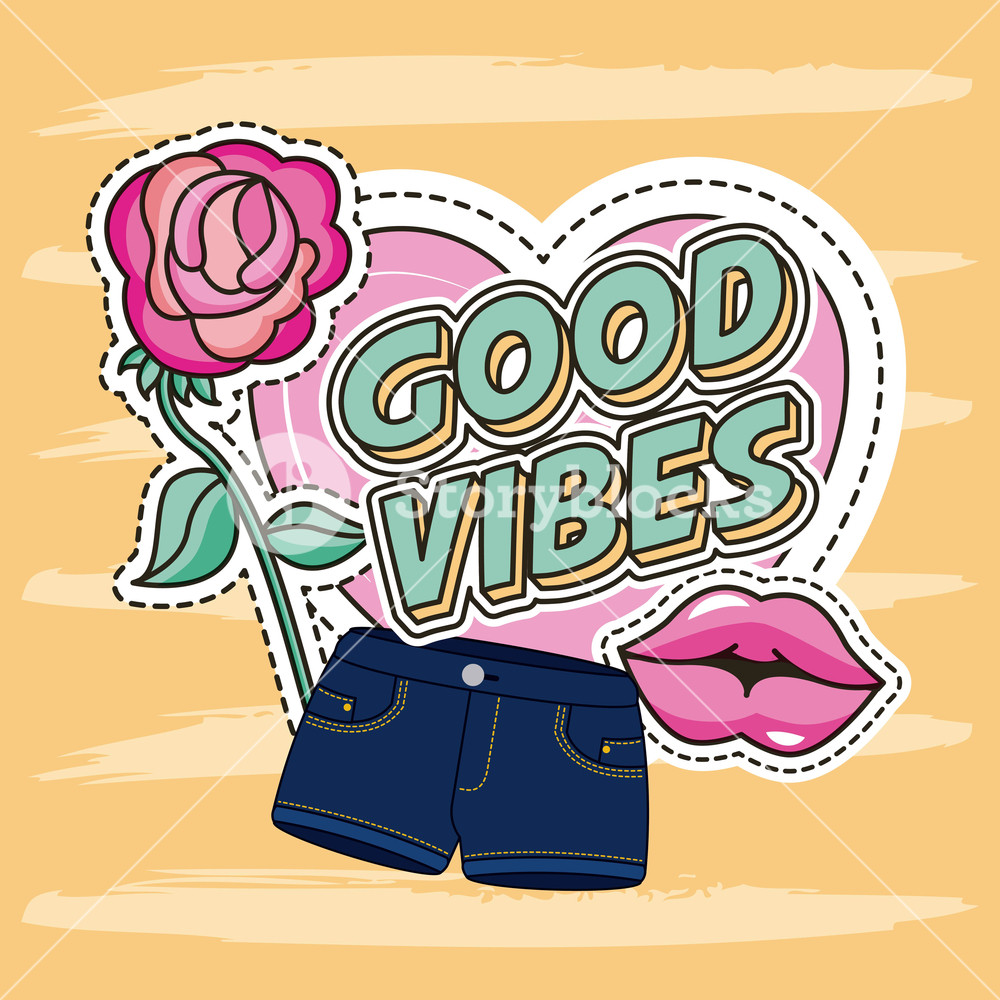 1000x1000 Fashion Patches Good Vibes Heart Lips Shorts Flower Embroidery