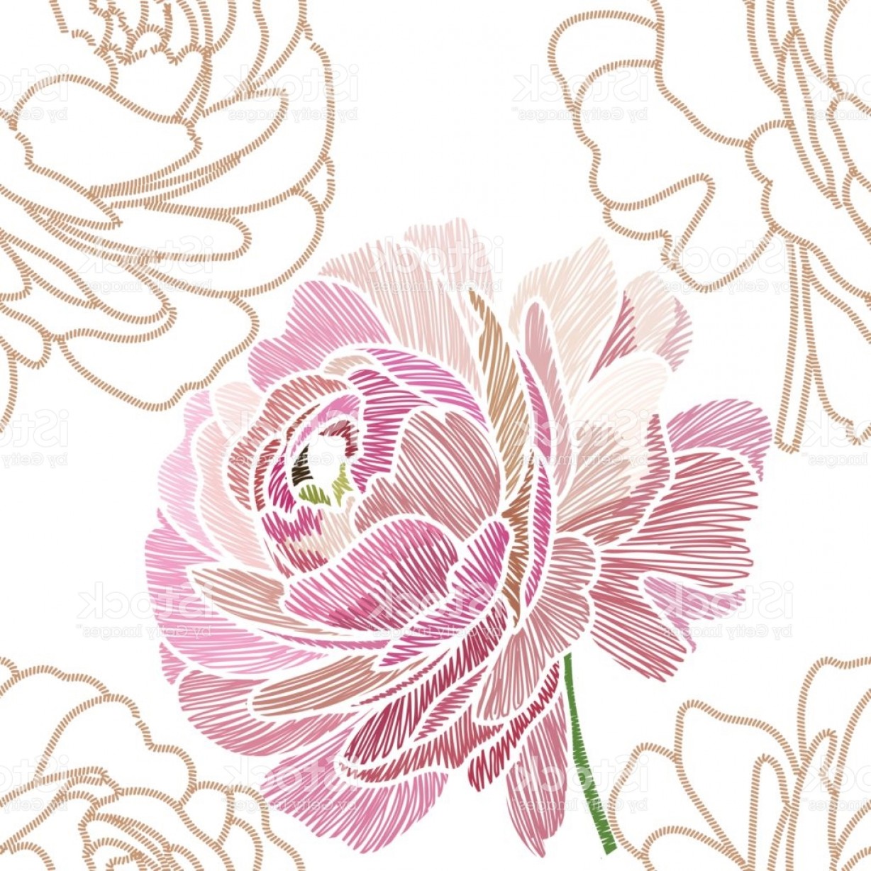 1228x1228 Embroidery Seamless Pattern With Beautiful Rose Flowers Vector