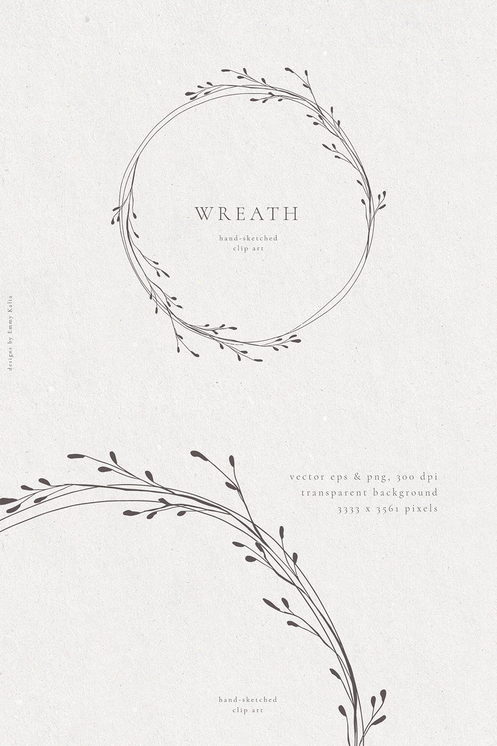 1000x1500 Botanical Wreath Hand Sketched Clip Art Illustration, Vector Png