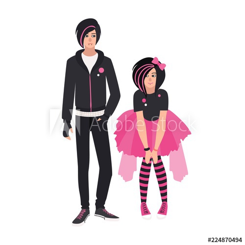 500x500 Pair Of Emo Kids Young Man And Woman Dressed In Black Clothes
