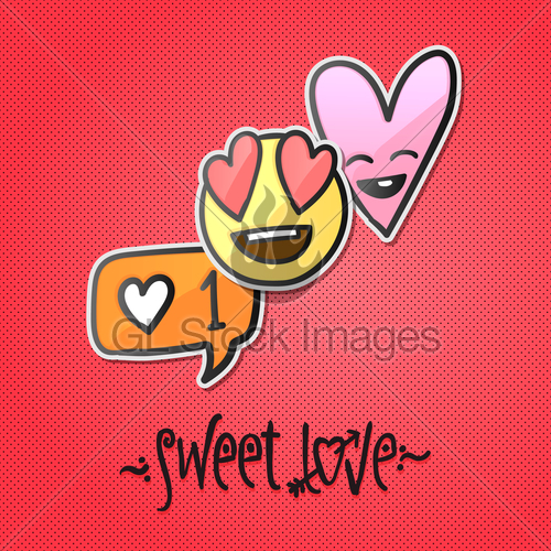 500x500 Love Stickers, Emoji, Icons, Emoticons, Vector Illustration Gl