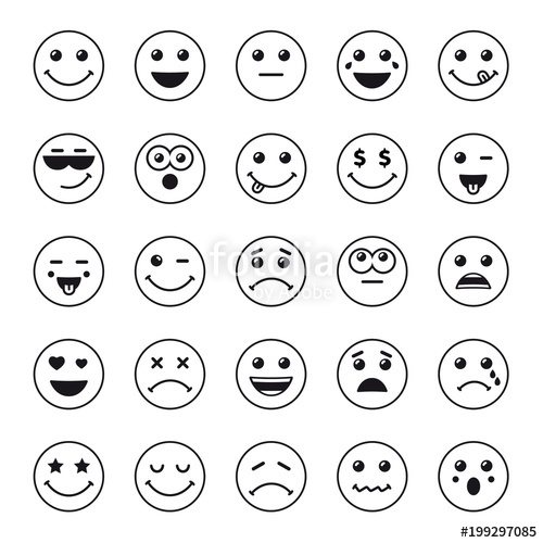 500x500 Set Of Line Art Round Emoticons Or Emoji Icons Black Smile Icons