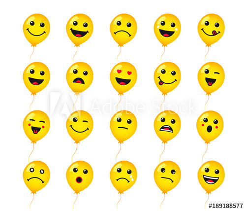 500x428 Set Of Round Emoticons Or Emoji Icon On Yellow Helium Balloons