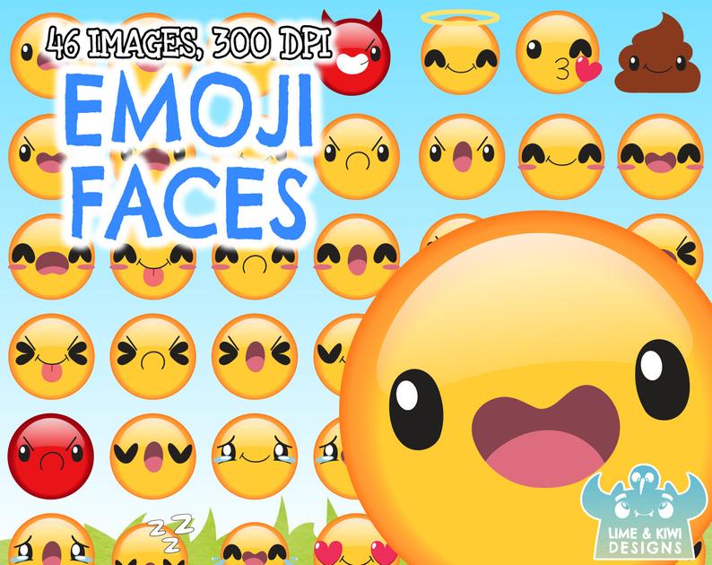 794x630 Emoji Faces Clipart Instant Download Vector Art Commercial Etsy