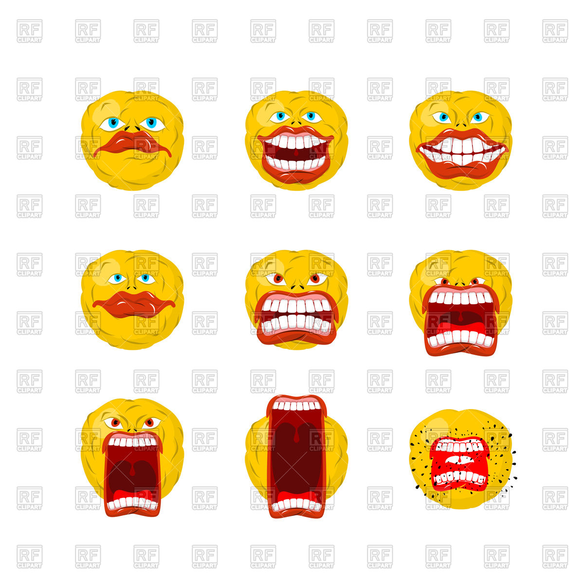 1200x1200 Emoticon Set Open Mouth And Teeth Crazy Emoji Vector Image