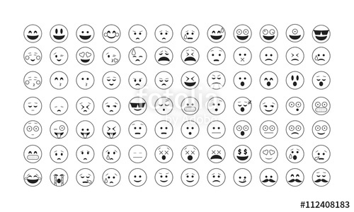 500x300 Set Of Black Outline Emoticon Vector Isolated On White Background