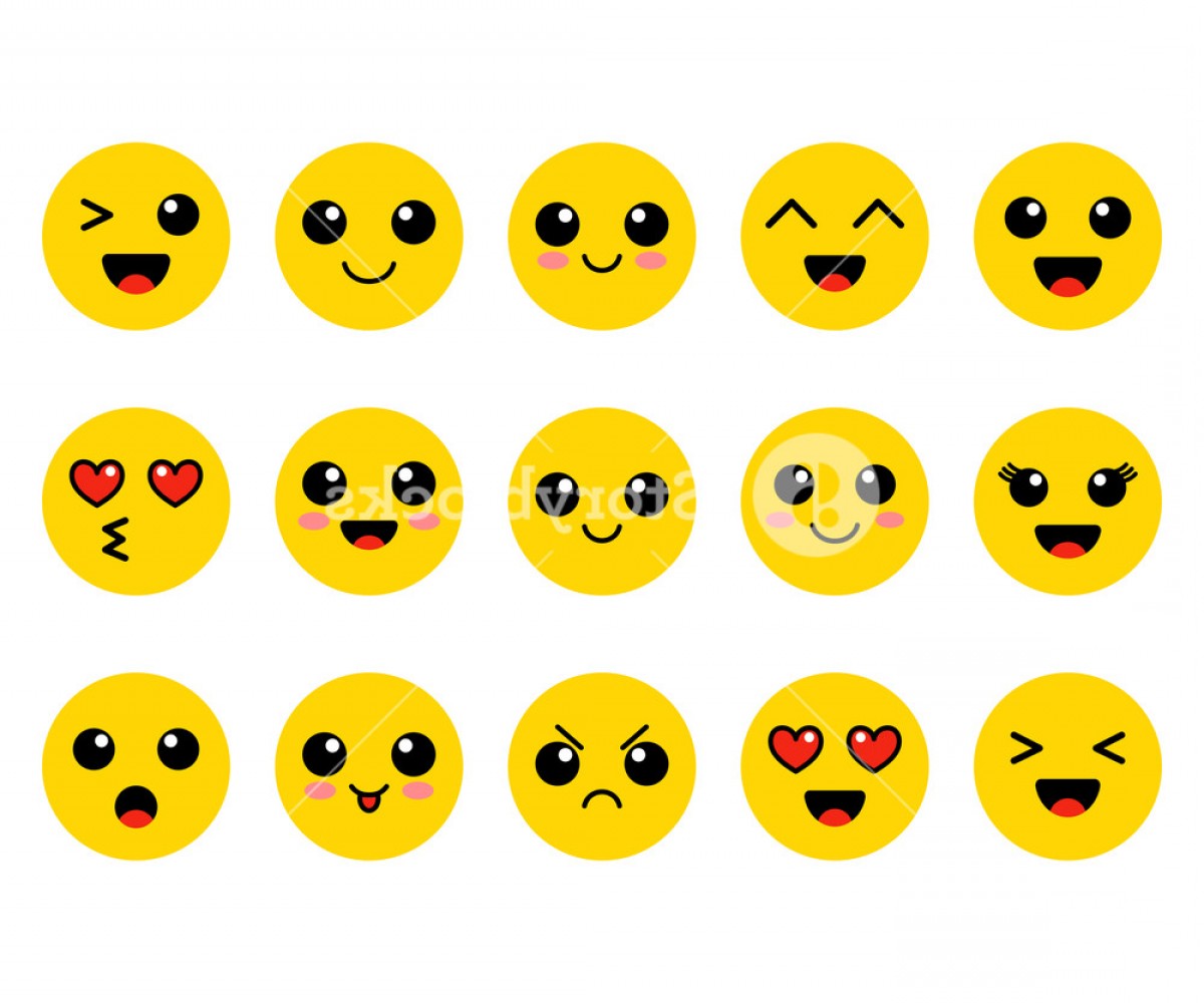 1200x1000 Set Of Emoji Kawai Yellow Faces Cute Emoticons Flat Vector
