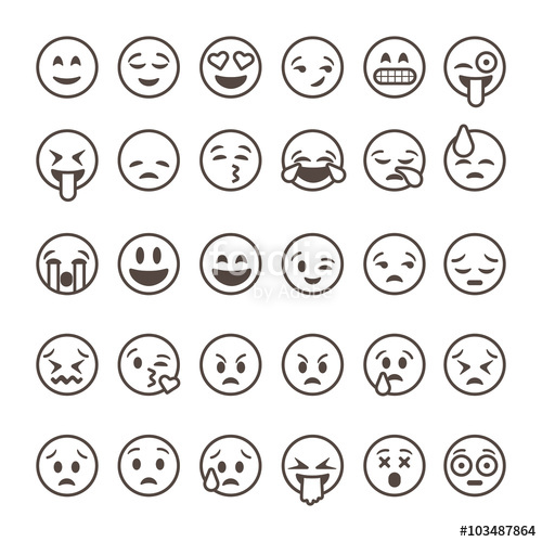 500x500 Set Of Outline Emoticons, Emoji Isolated On White Background