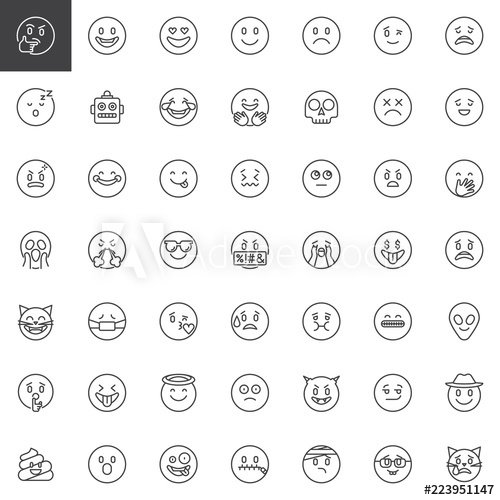 500x500 Emoji Outline Icons Set Linear Style Symbols Collection, Line