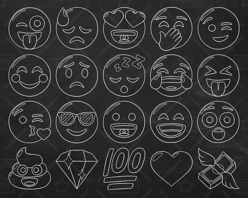794x635 Chalkboard Emoji Vector Pack Smiley Faces Clipart Hand Drawn Etsy