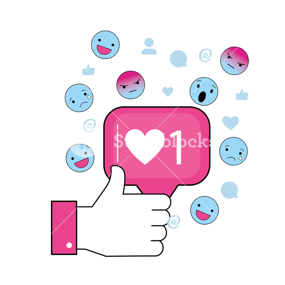 Hand With Social Chat Message And Emojis Vector Illustration 1000x1000 Hand With Social Chat Message And Emojis Vector Illustration