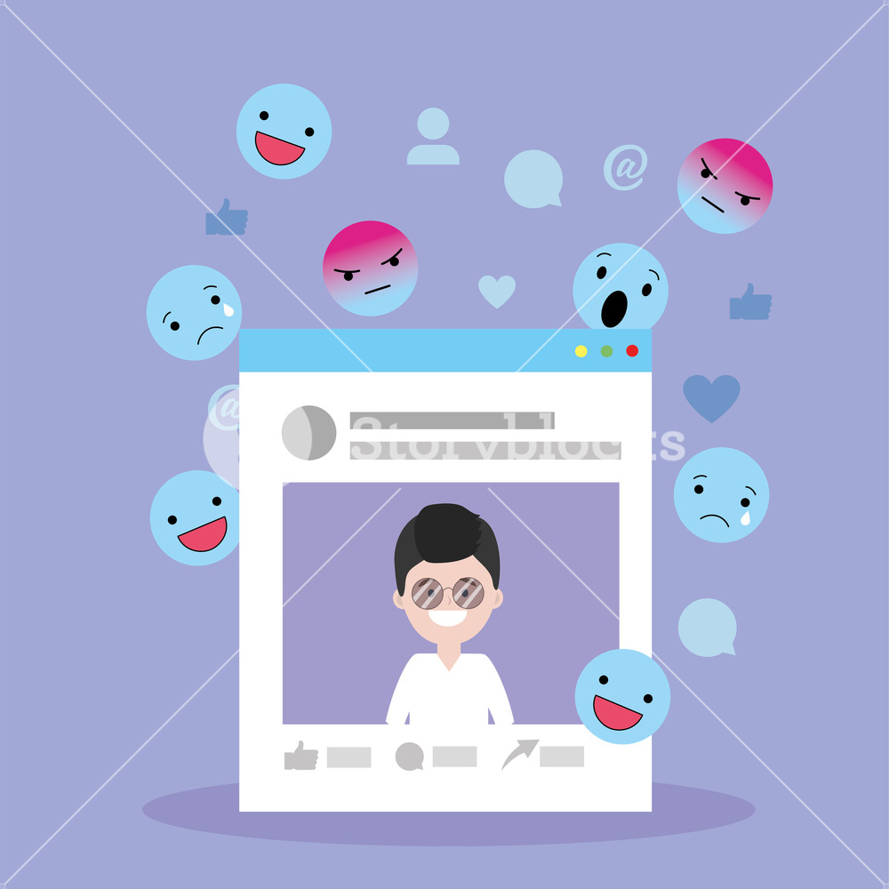 Man Website Social Media And Emojis Vector Illustration Royalty 1000x1000 Man Website Social Media And Emojis Vector Illustration Royalty