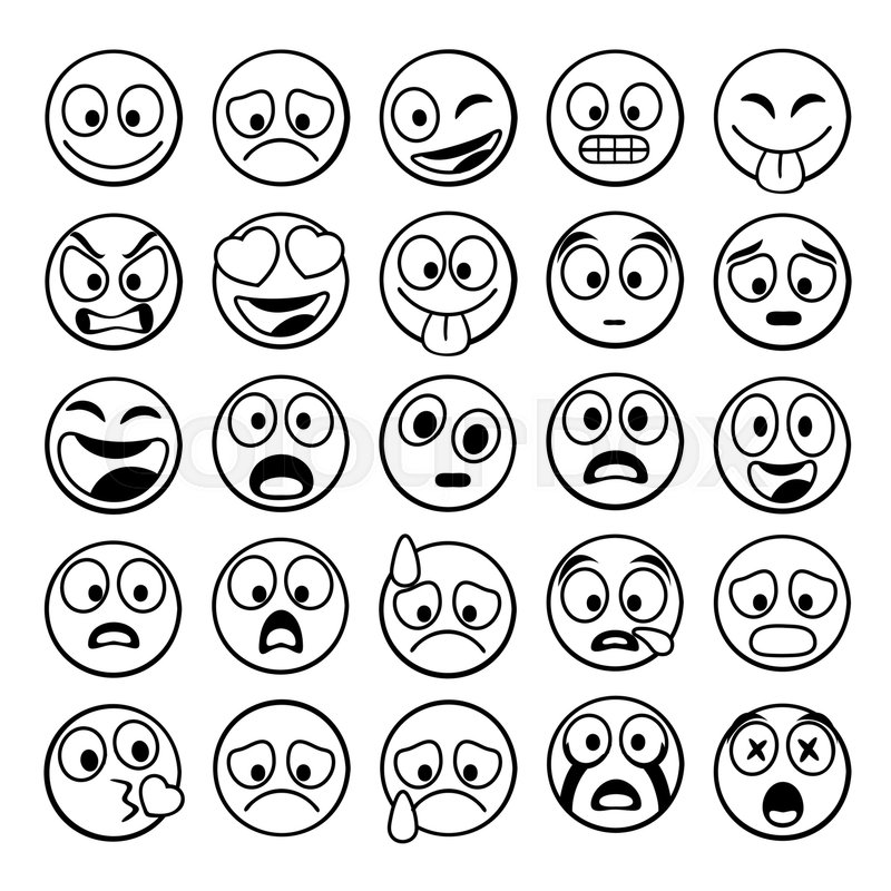 800x800 Sketch Black Sing Set Of Emoji Vector Stock Vector Colourbox