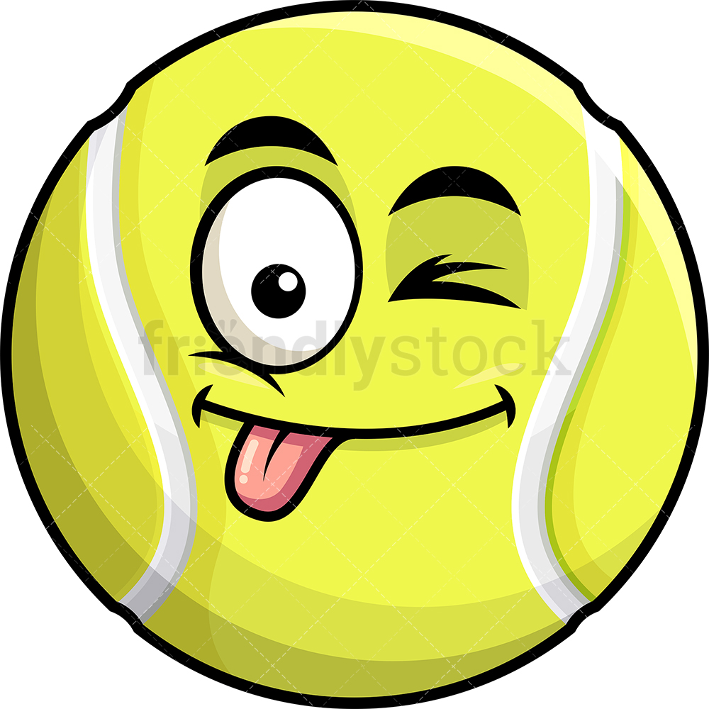1000x1000 Winking Tongue Out Tennis Ball Emoji Cartoon Clipart Vector