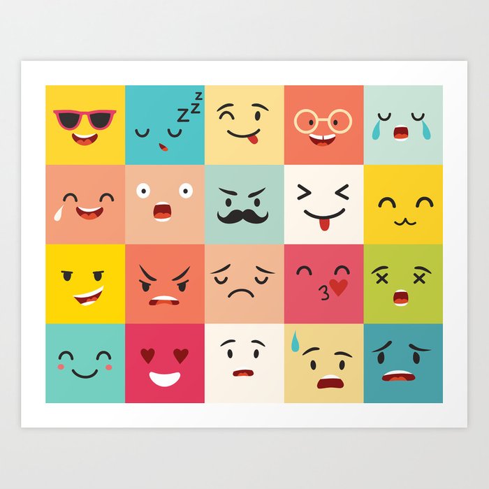 700x700 Emoticons Vector Pattern Emoji Square Icons Art Print