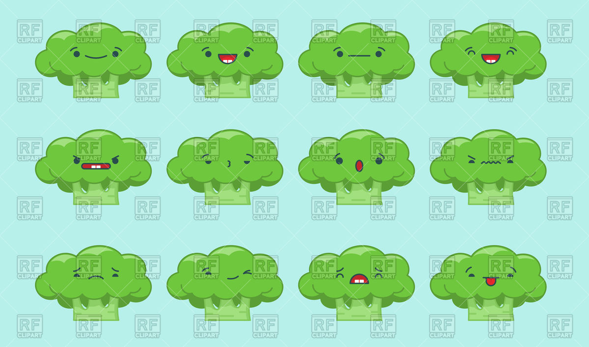1200x706 Set Of Kawaii Broccoli Emoticons Vector Image Of Food