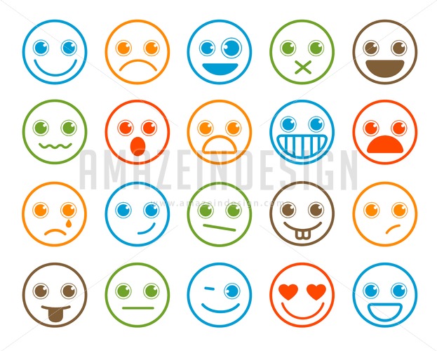 623x500 Smiley Emoticons Vector Icon Set In Flat Line Circle