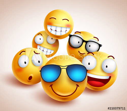 500x438 Smiley Face Emoticons Vector Characters With Funny Group Of Cool