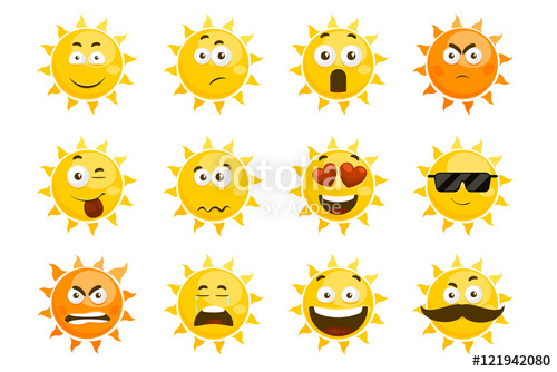 500x334 Smiling Sun Emoticons Vector Cartoon Smile Set Stock Image