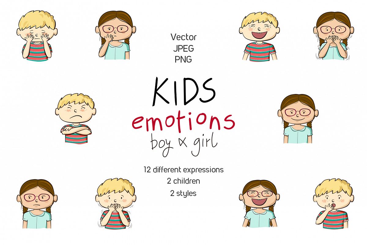 Kids Emotions Vector Illustrations 1200x800 Kids Emotions Vector Illustrations