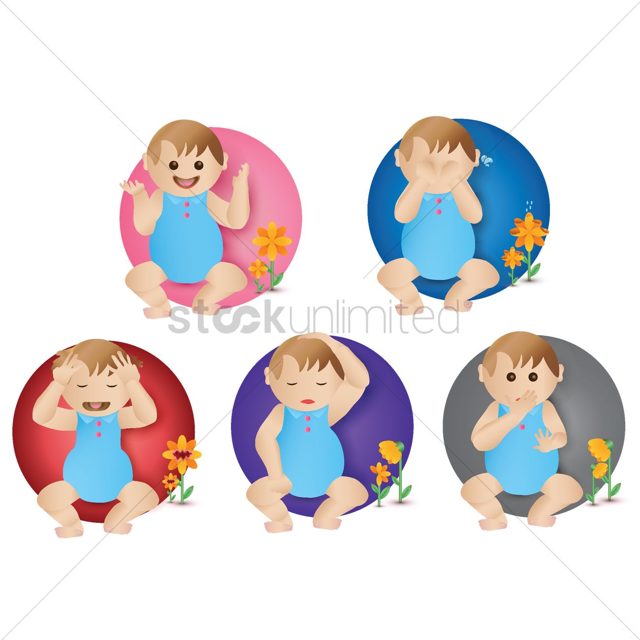 Baby With Different Emotions Vector Image 1300x1300 Baby With Different Emotions Vector Image