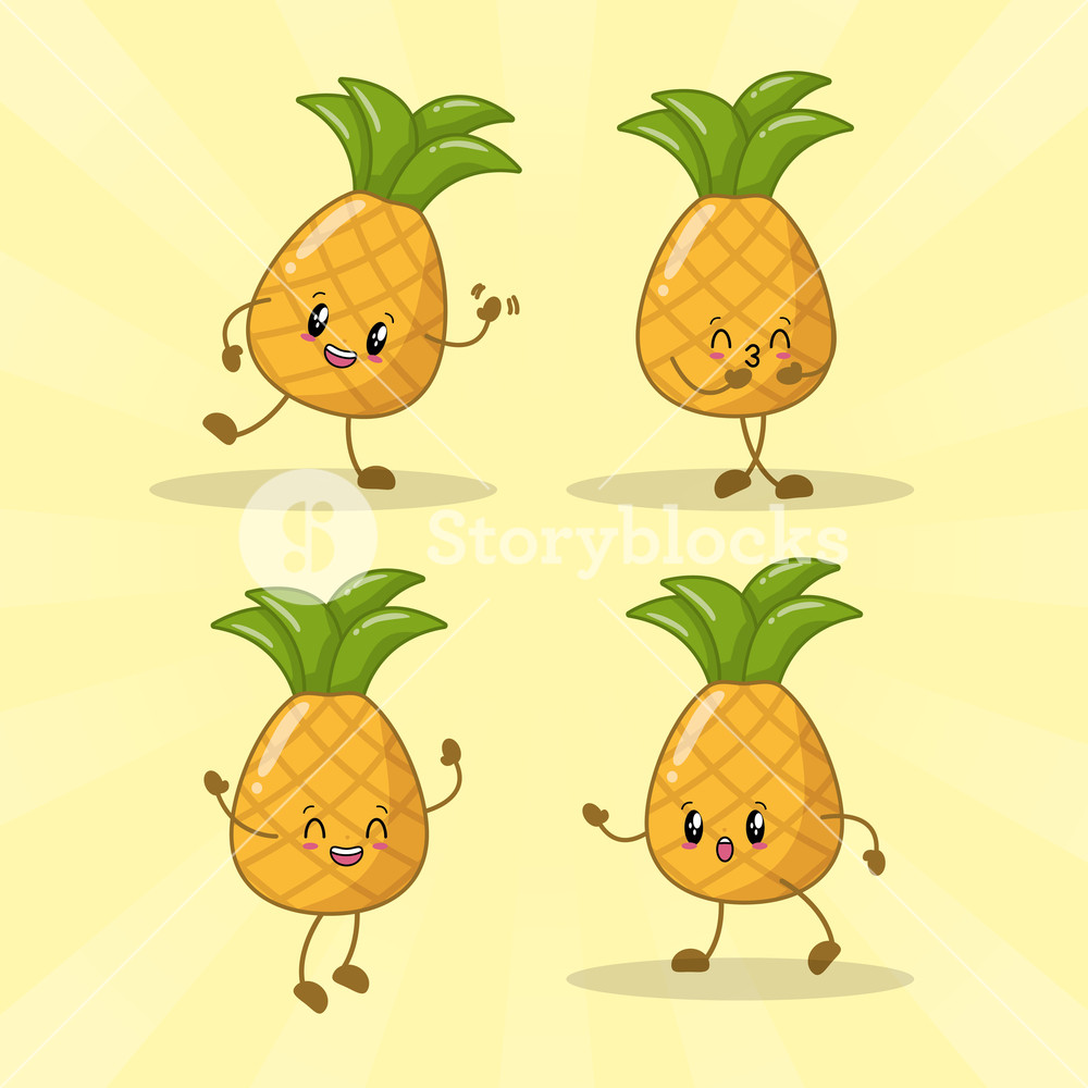 Set Cute Kawaii Pineapple Fruits Emotions Vector Illustration 1000x1000 Set Cute Kawaii Pineapple Fruits Emotions Vector Illustration