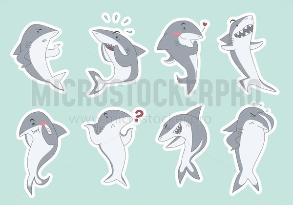 Cute Sharks Set Marine Animals With Different Emotions Vector 600x420 Cute Sharks Set Marine Animals With Different Emotions Vector