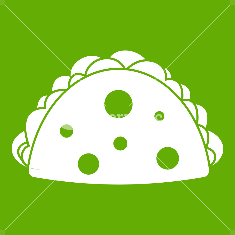 Empanada, Cheburek Or Calzone Icon White Isolated On Green 1000x1000 Empanada, Cheburek Or Calzone Icon White Isolated On Green