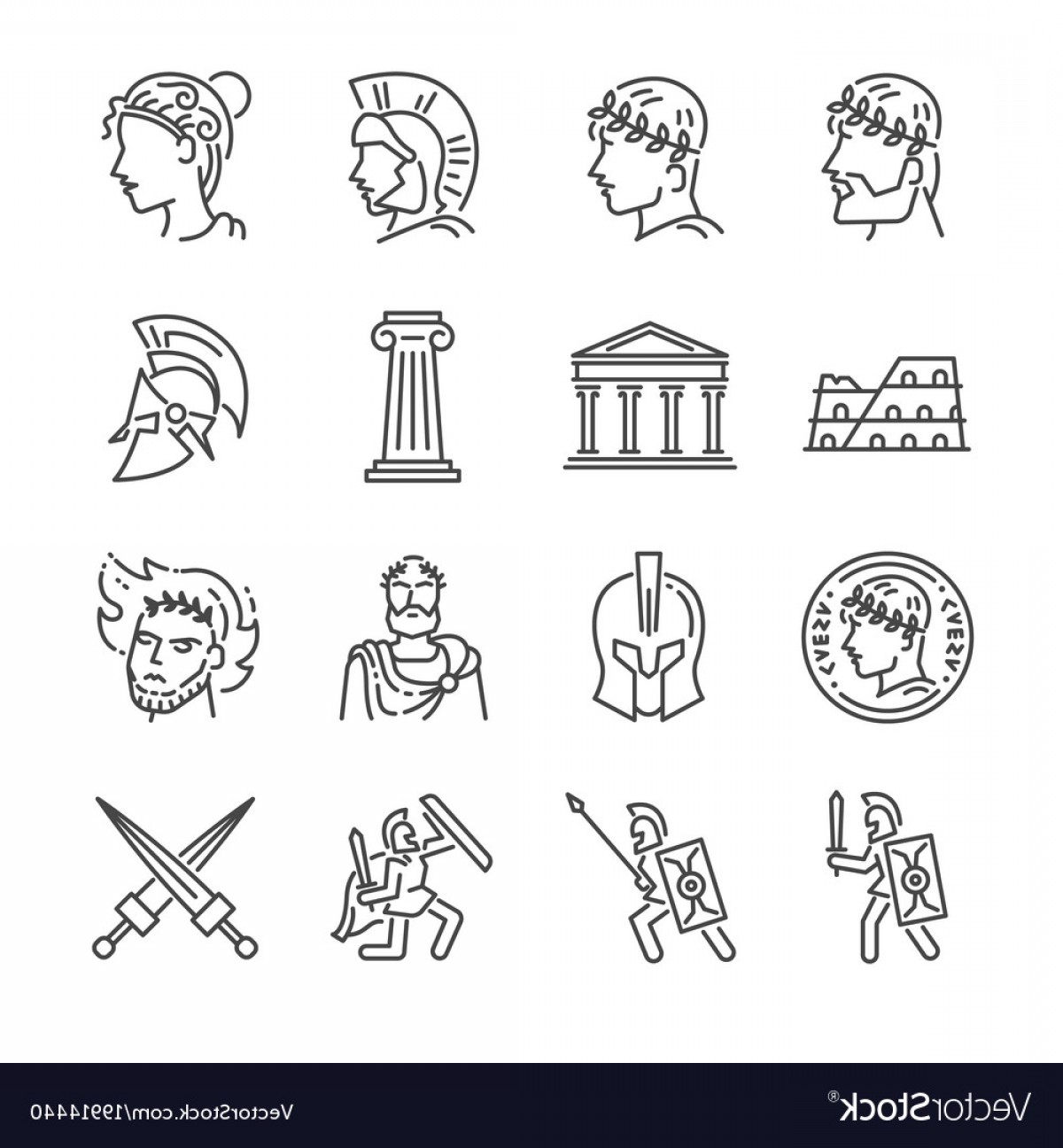 1200x1296 Roman Empire Line Icon Set Vector Soidergi