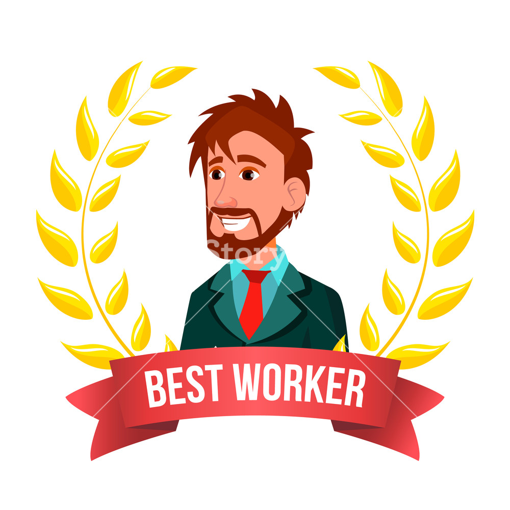 1000x1000 Best Worker Employee Vector European Man Manager Winning Trophy
