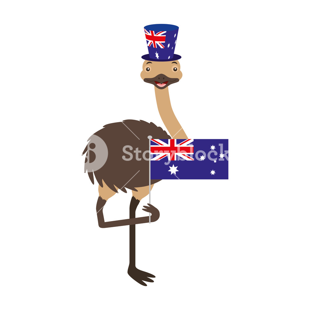 1000x1000 Emu With Hat Australian Flag Celebration Vector Illustration