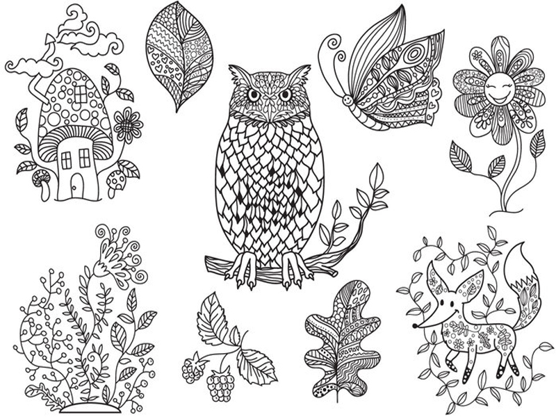 800x600 Enchanted Forest Coloring Free Vector