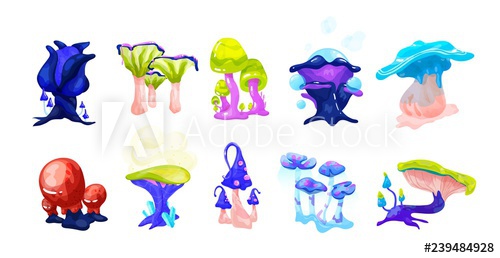 500x258 Collection Of Colorful Magical Fairytale Mushrooms Growing