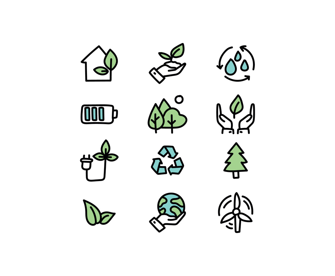 1136x936 Doodled Green Energy Icons Vector Art Graphics