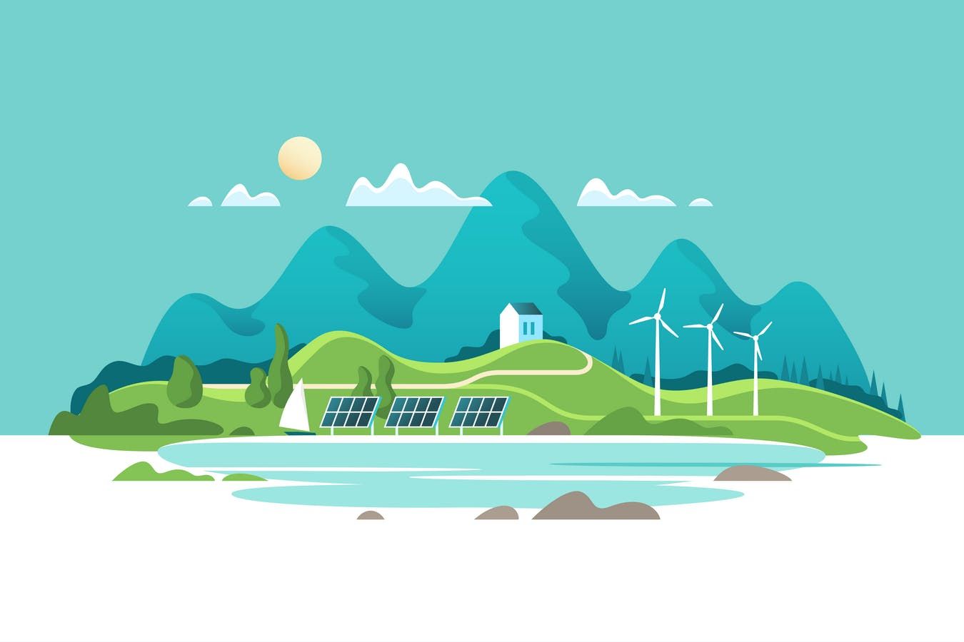 1350x900 Concept Of Green Renewable Energy Vector Illustration