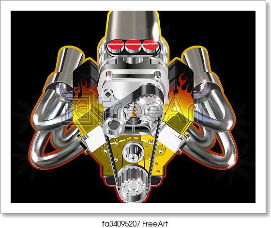 560x470 Free Art Print Of Hot Rod Engine Detailed Illustration Of Hot Rod