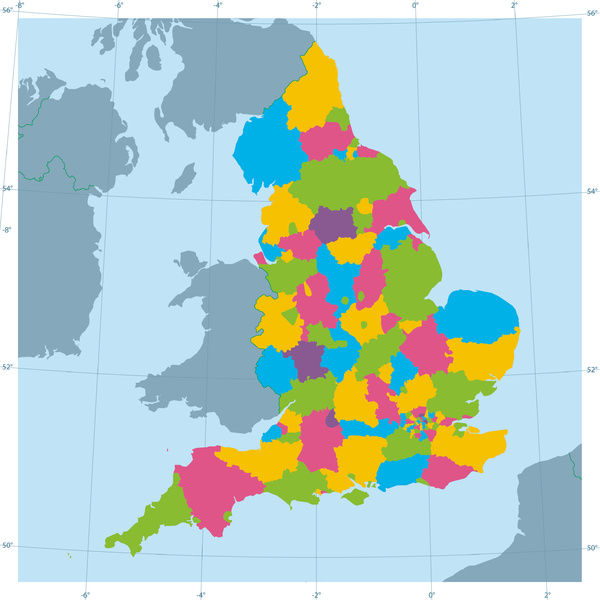 600x600 England Vector Map Colorful Administrative Divisions